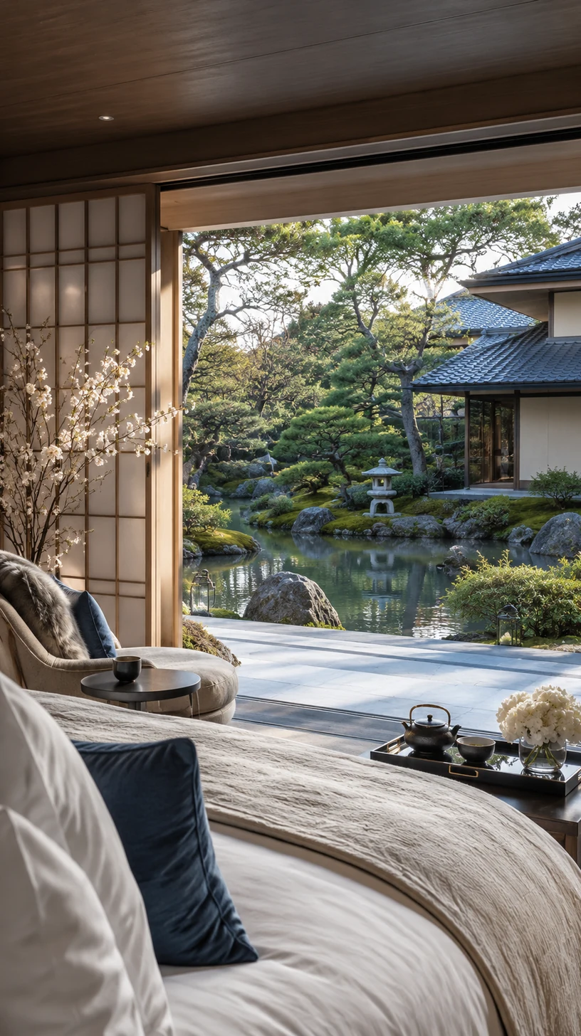 Japanischer Garten und Boutique-Ryokan mit Goldlicht